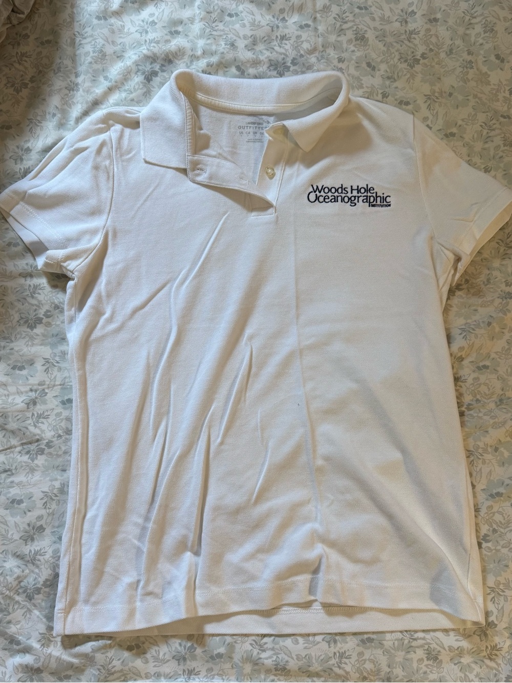 Lands' End Women's White Polo with Woods Hole Oceanographic Logo